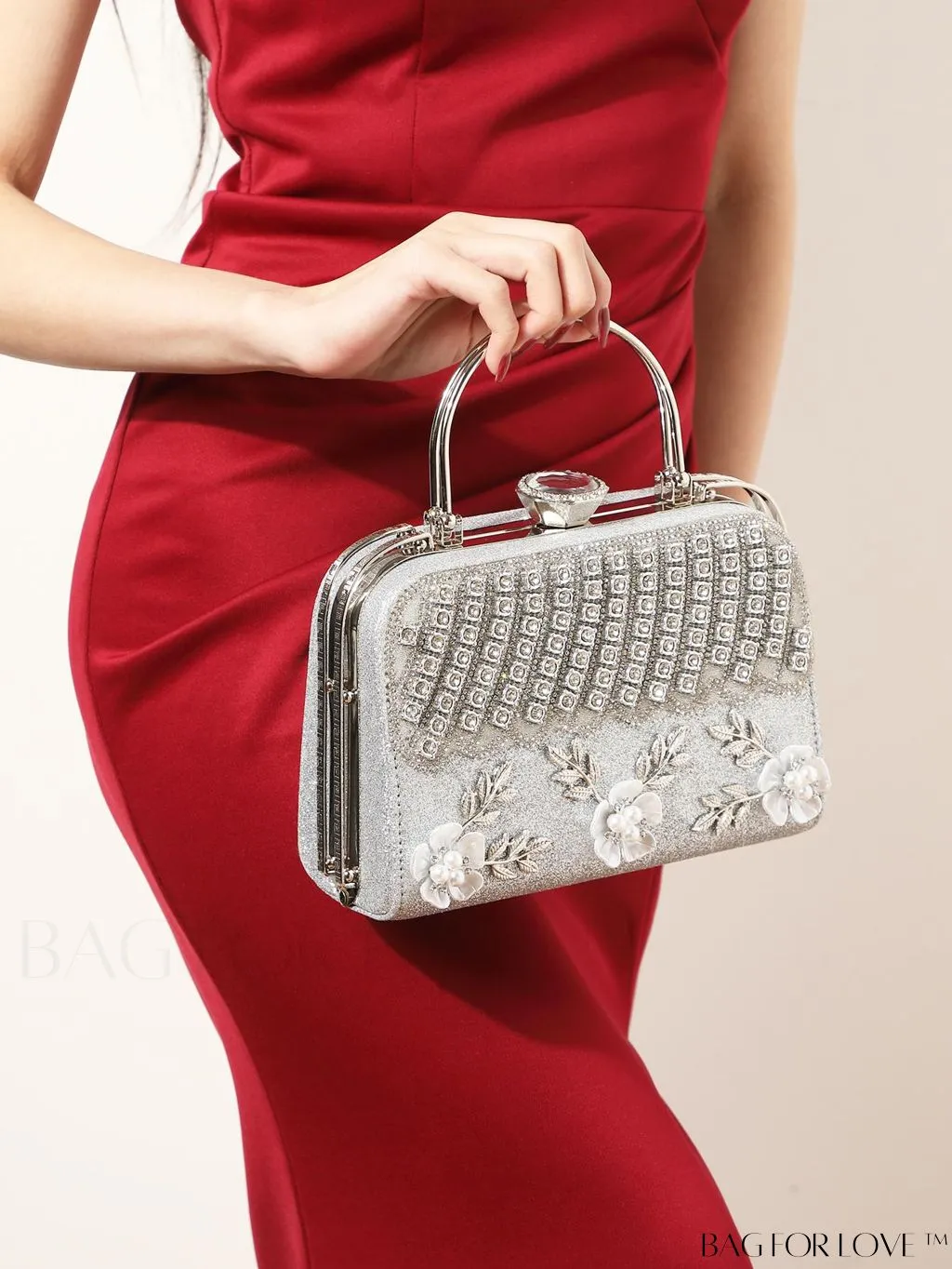 BagForLove - Glamorous Floral Applique Rhinestone Box Bag: Ideal Bridal Purse for Weddings, Proms & Parties