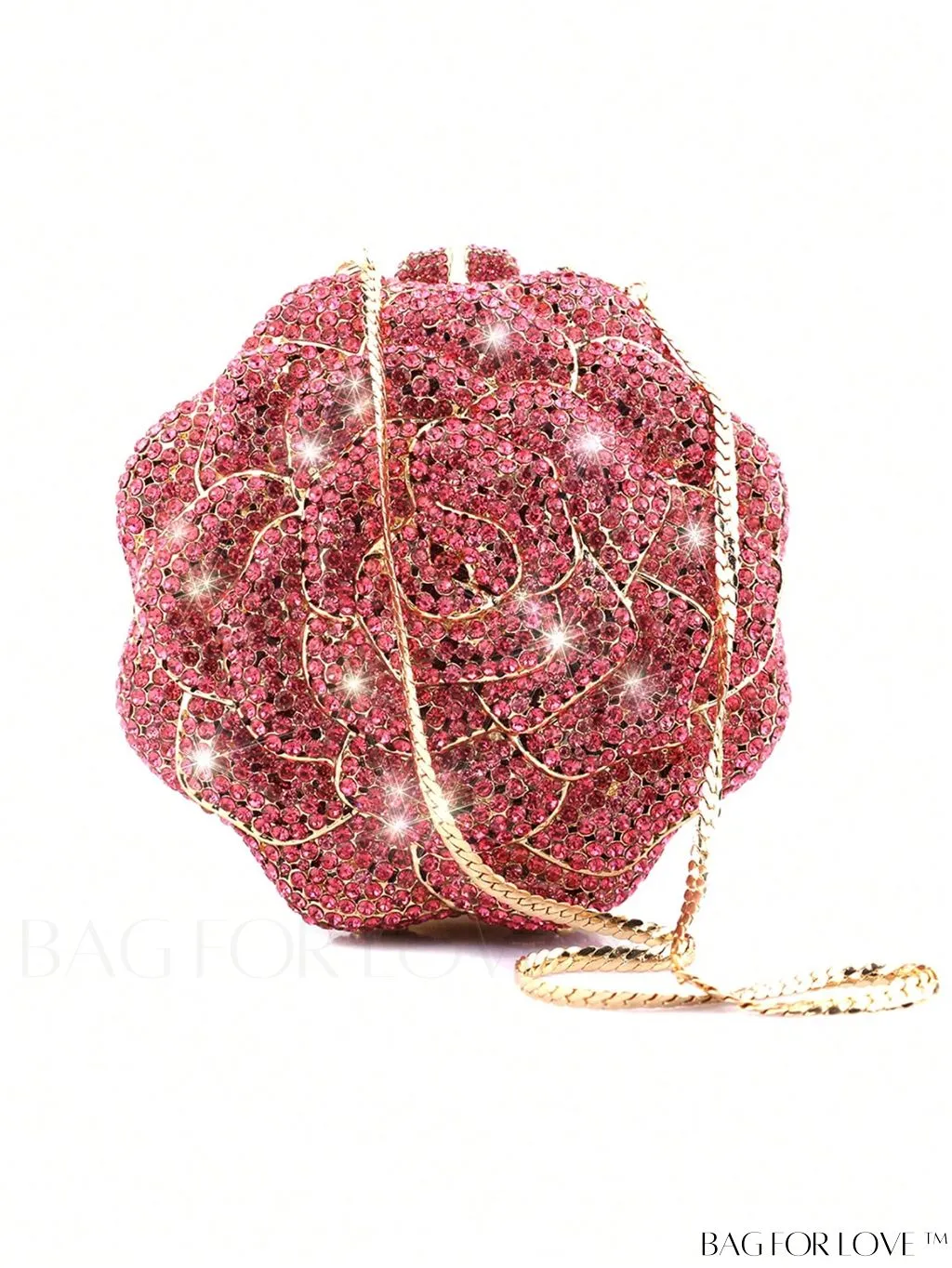 BagForLove - Glamorous Flower Mini Box Bag with Rhinestone Decor and Chain - Perfect for Parties