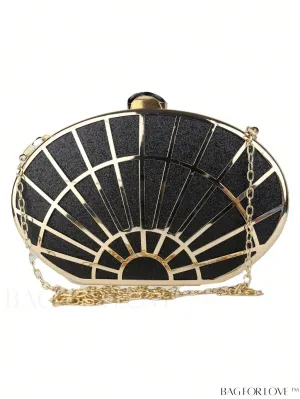 BagForLove - Glamorous Mini Box Bag with Glitter Dome Design and Chain, Black