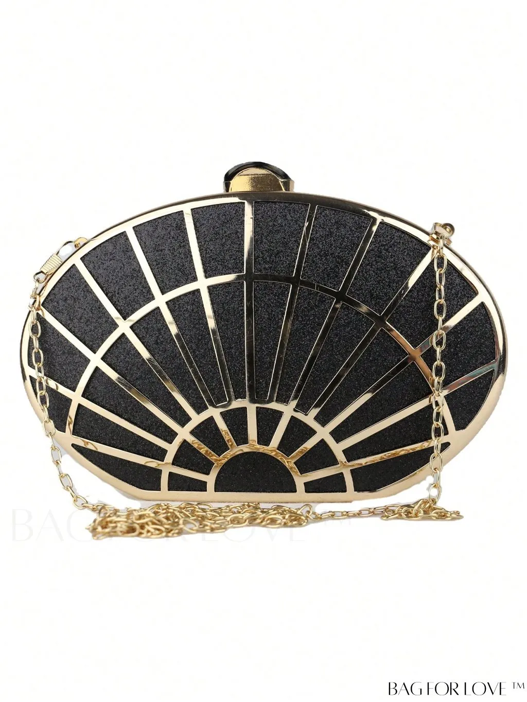 BagForLove - Glamorous Mini Box Bag with Glitter Dome Design and Chain, Black
