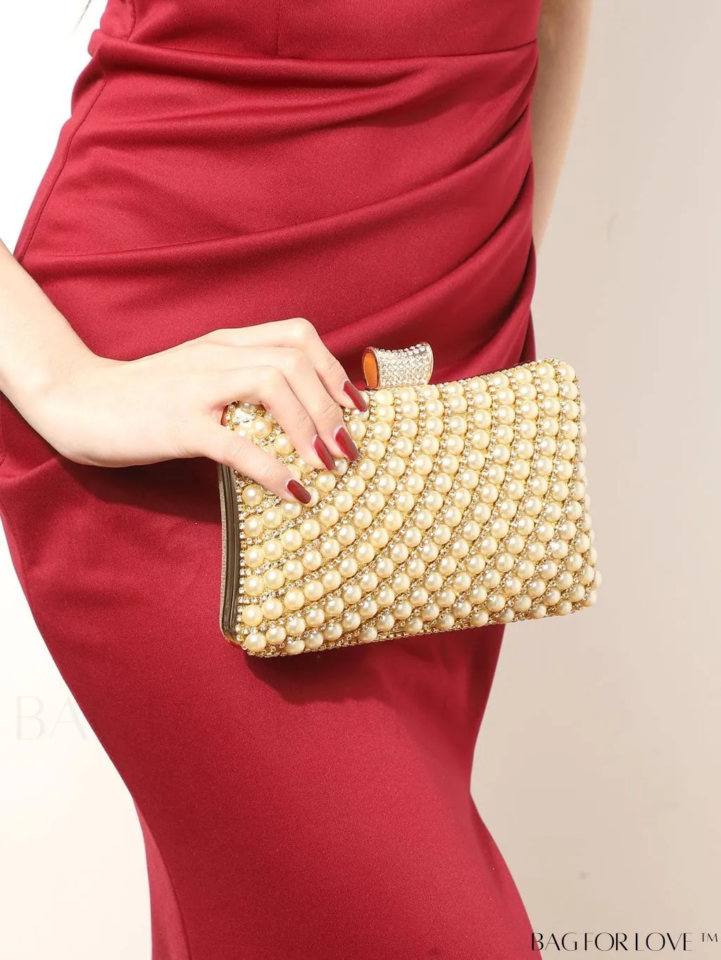 BagForLove - Glamorous Pearl and Rhinestone Mini Box Bag - Ideal Brides Purse for Weddings, Proms, and Parties