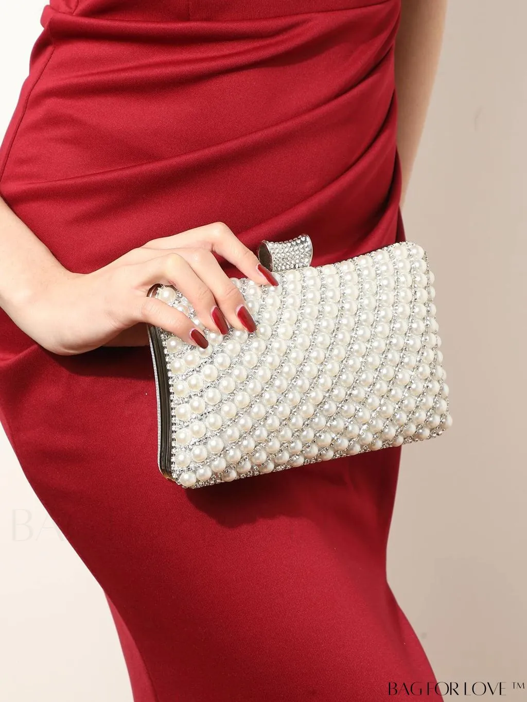BagForLove - Glamorous Pearl and Rhinestone Mini Box Bag - Ideal Brides Purse for Weddings, Proms, and Parties