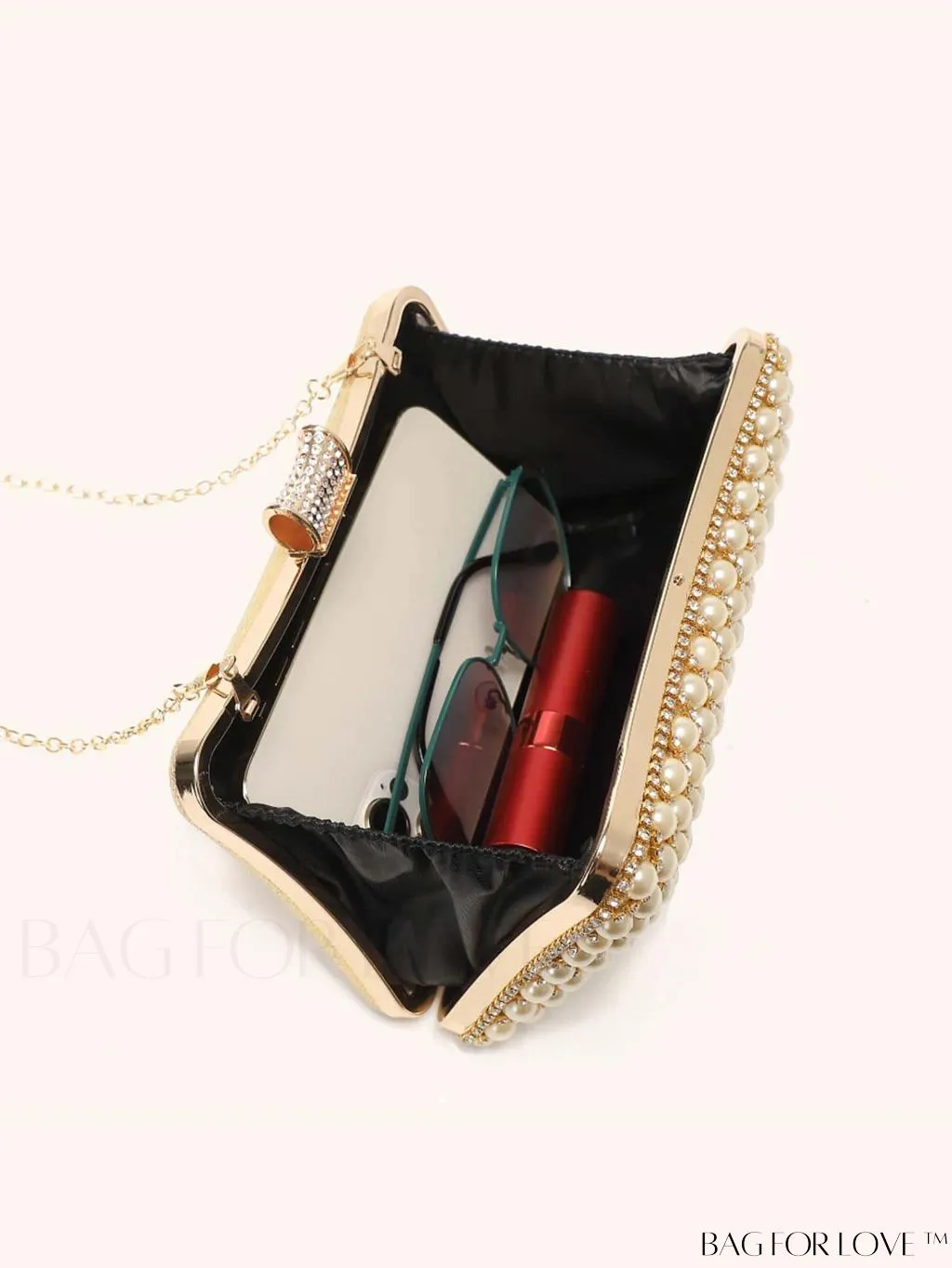 BagForLove - Glamorous Pearl and Rhinestone Mini Box Bag - Ideal Brides Purse for Weddings, Proms, and Parties