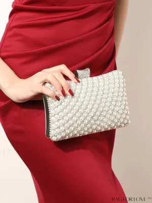 BagForLove - Glamorous Pearl and Rhinestone Mini Box Bag - Ideal Brides Purse for Weddings, Proms, and Parties