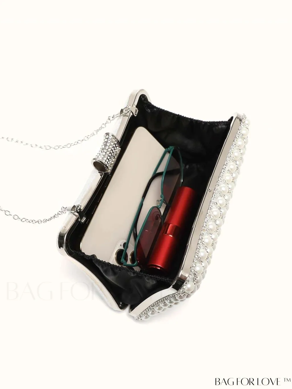 BagForLove - Glamorous Pearl and Rhinestone Mini Box Bag - Ideal Brides Purse for Weddings, Proms, and Parties