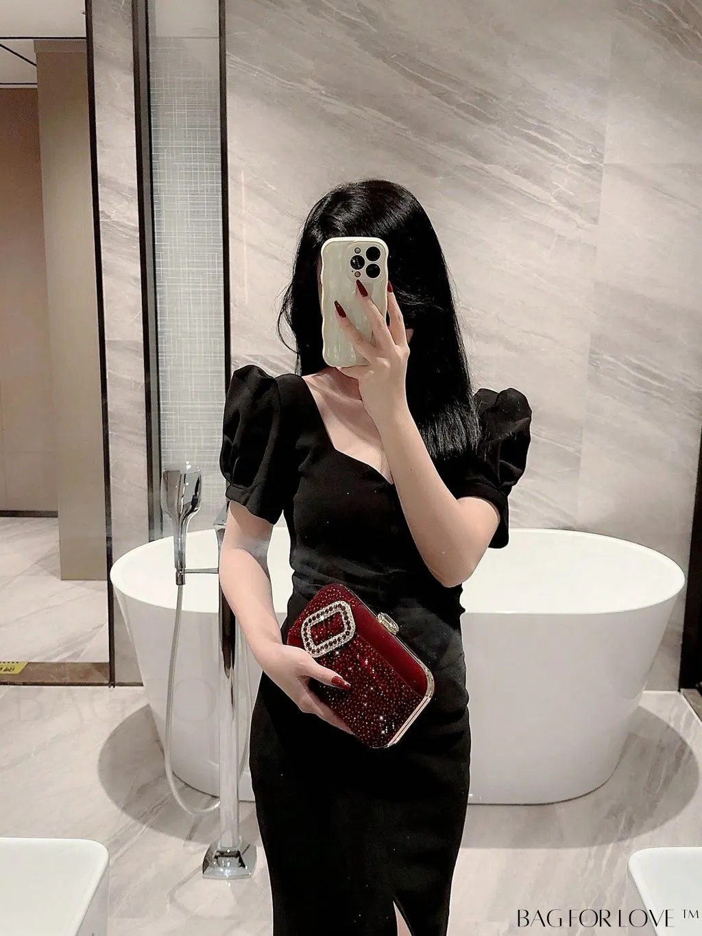 BagForLove - Glamorous Rhinestone Accent Box Bag with Ruched Detail, Ideal for Parties