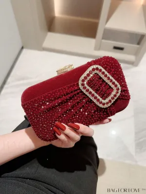 BagForLove - Glamorous Rhinestone Accent Box Bag with Ruched Detail, Ideal for Parties