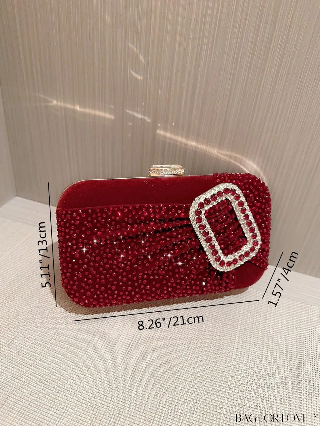 BagForLove - Glamorous Rhinestone Accent Box Bag with Ruched Detail, Ideal for Parties