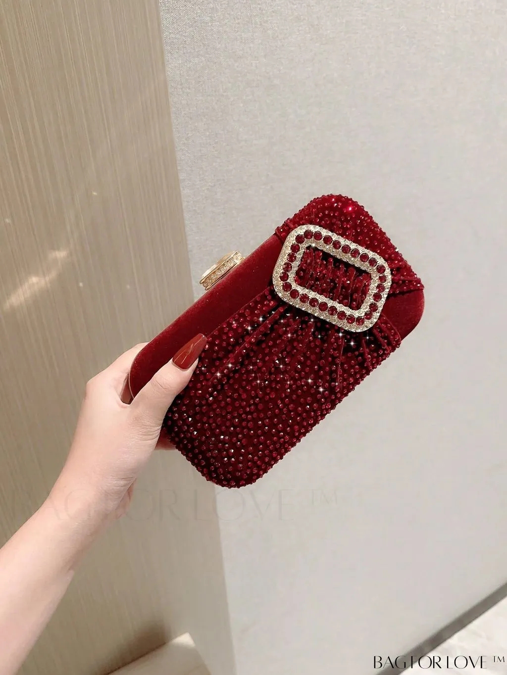 BagForLove - Glamorous Rhinestone Accent Box Bag with Ruched Detail, Ideal for Parties