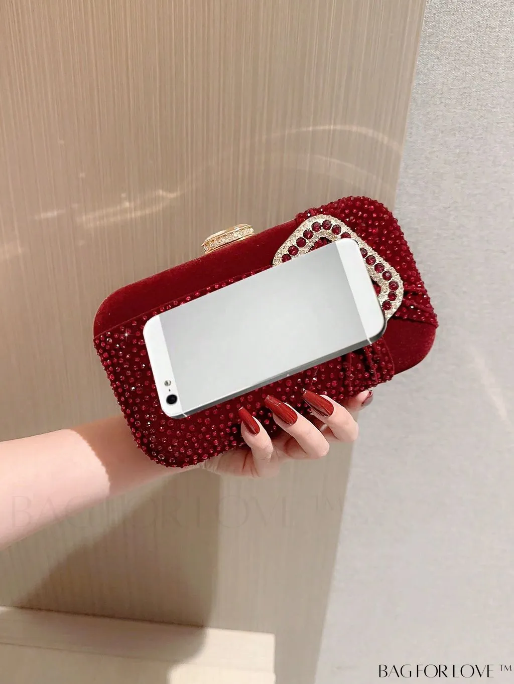 BagForLove - Glamorous Rhinestone Accent Box Bag with Ruched Detail, Ideal for Parties