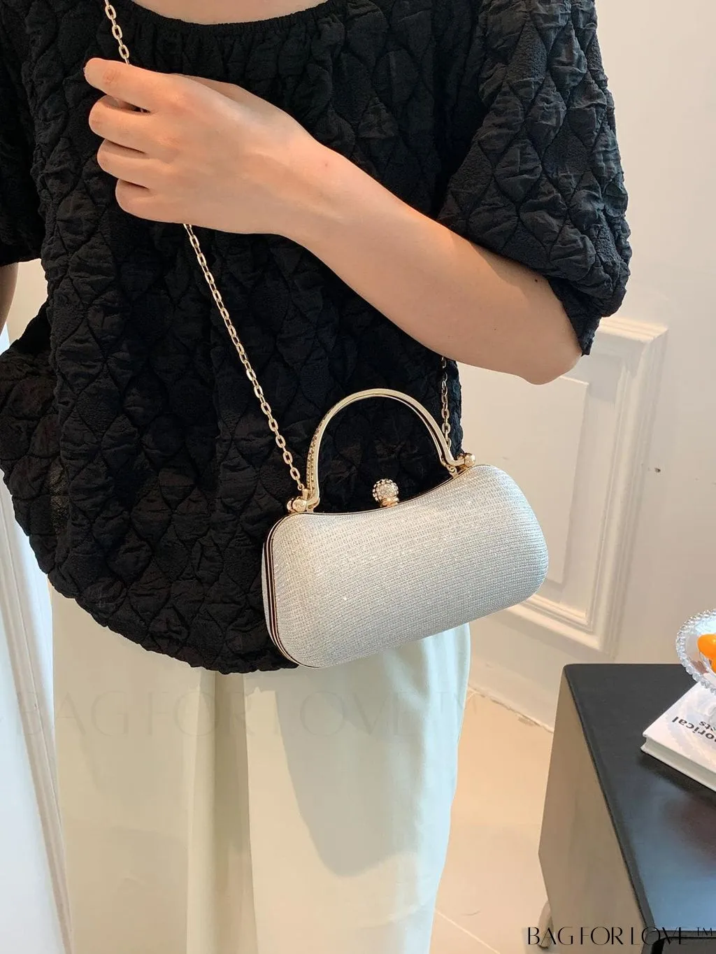 BagForLove - Glamorous Rhinestone Chain PU Mini Box Bag