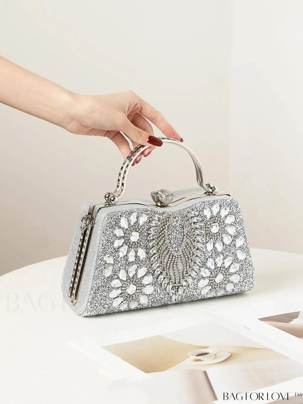 BagForLove - Glamorous Rhinestone Decor Box Bag: Perfect Bridal Purse for Weddings, Proms, & Parties