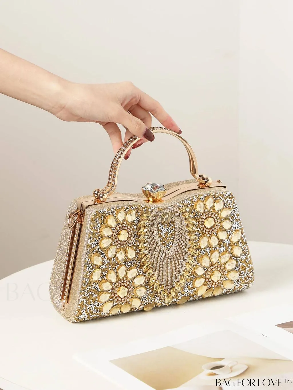 BagForLove - Glamorous Rhinestone Decor Box Bag: Perfect Bridal Purse for Weddings, Proms, & Parties