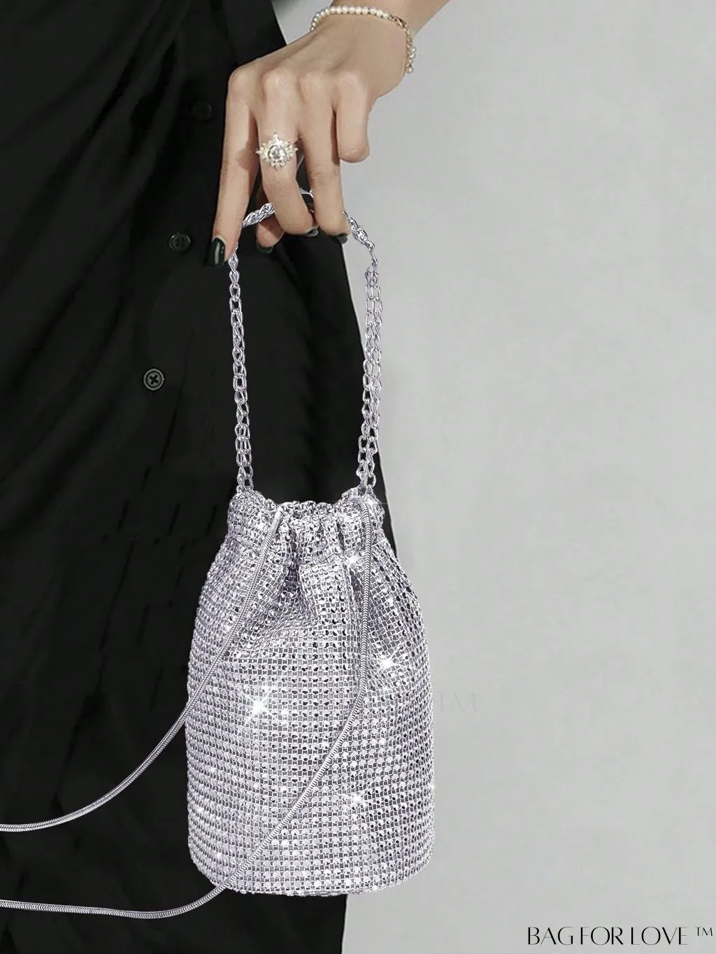 BagForLove - Glamorous Rhinestone Mini Bucket Bag with Decorative Accents