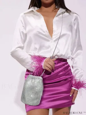 BagForLove - Glamorous Rhinestone Mini Bucket Bag with Decorative Accents