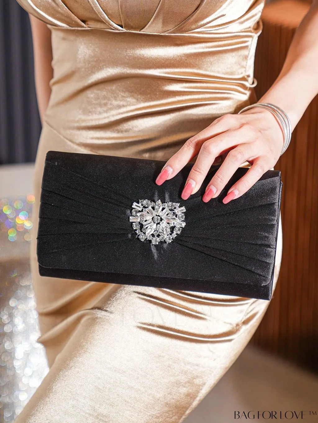 BagForLove - Glamorous Rhinestone Satin Square Bag with Exquisite Decor