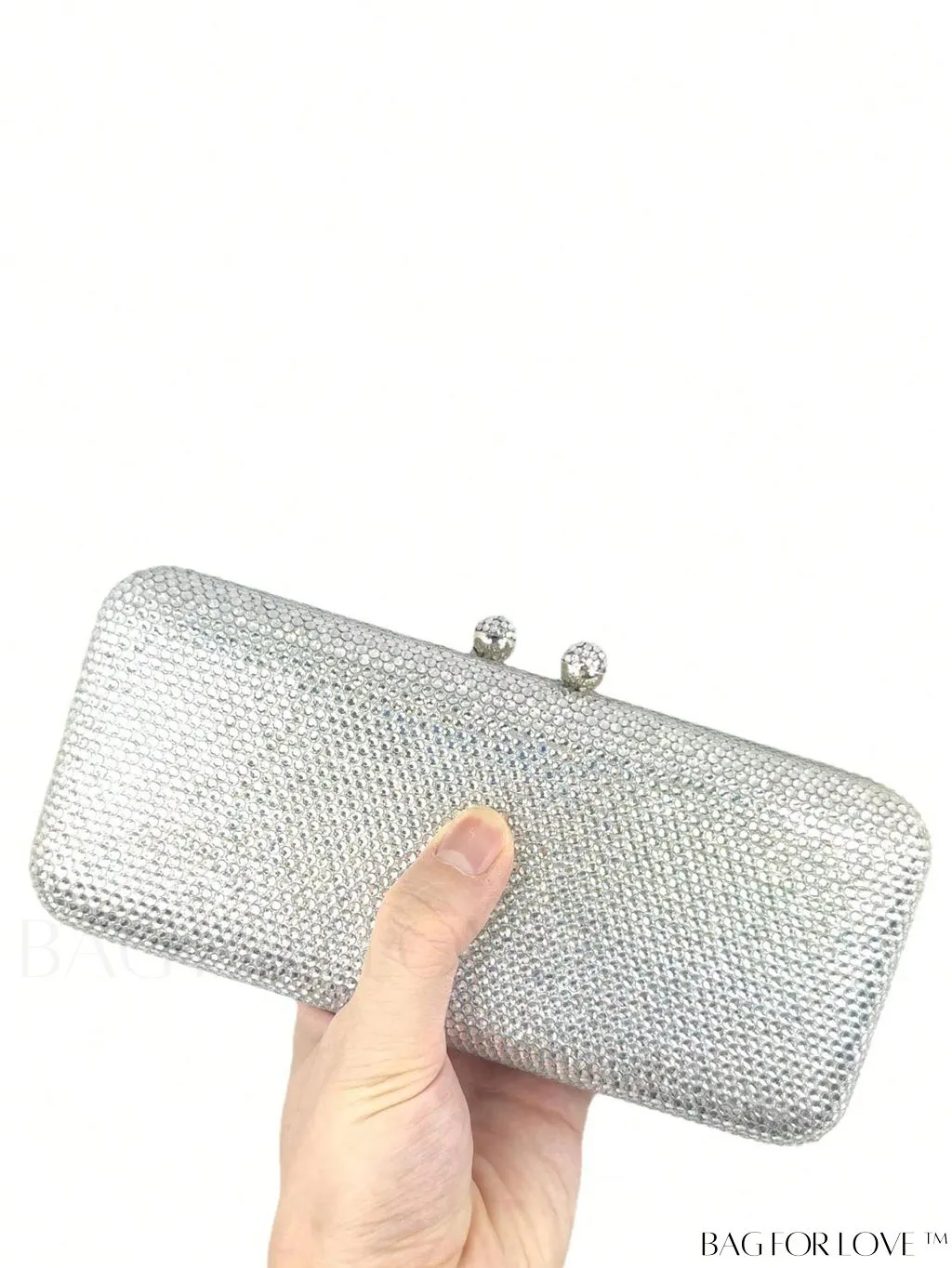 BagForLove - Glamorous Silver Square Bag with Rhinestone Decor