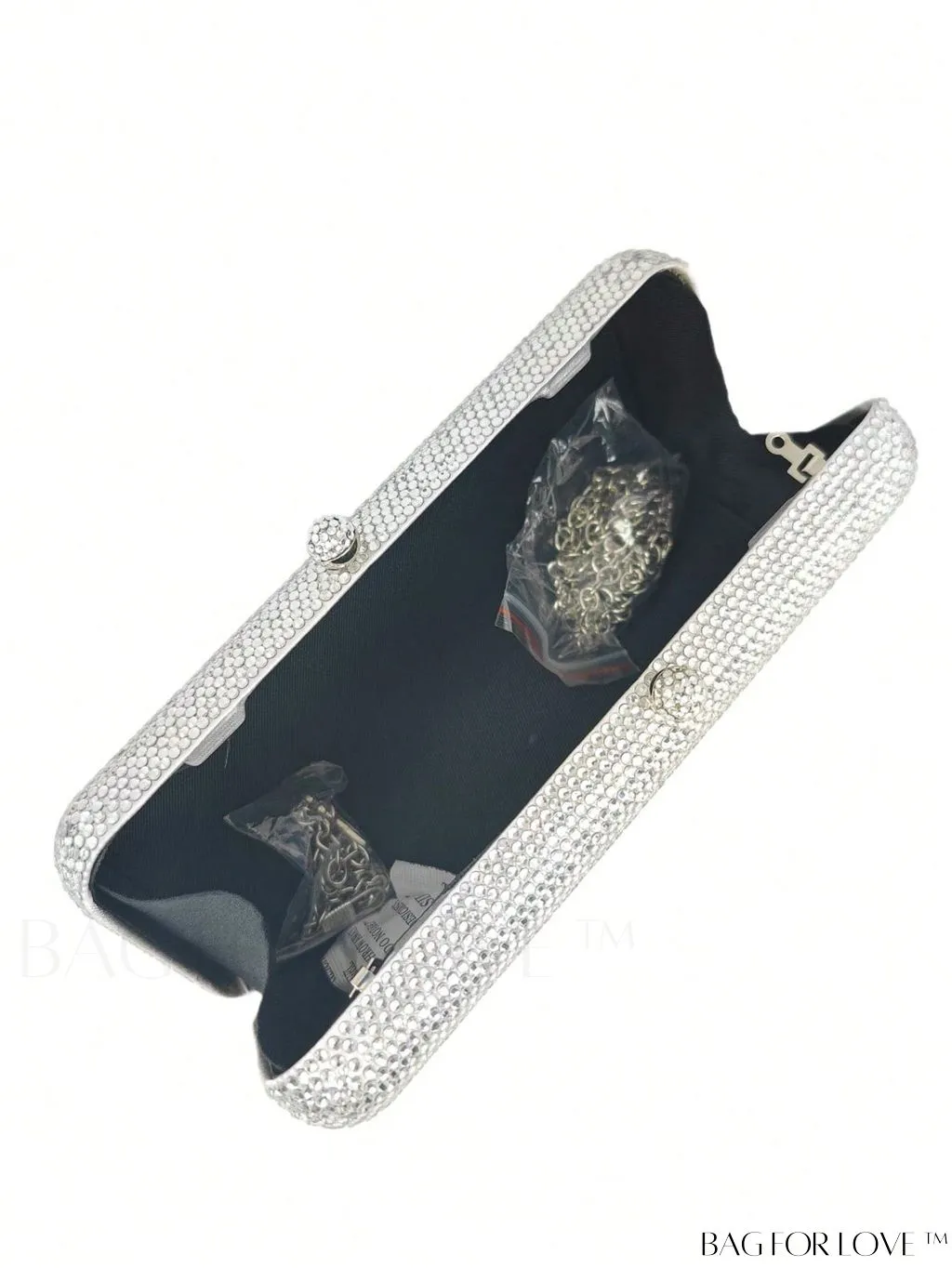 BagForLove - Glamorous Silver Square Bag with Rhinestone Decor