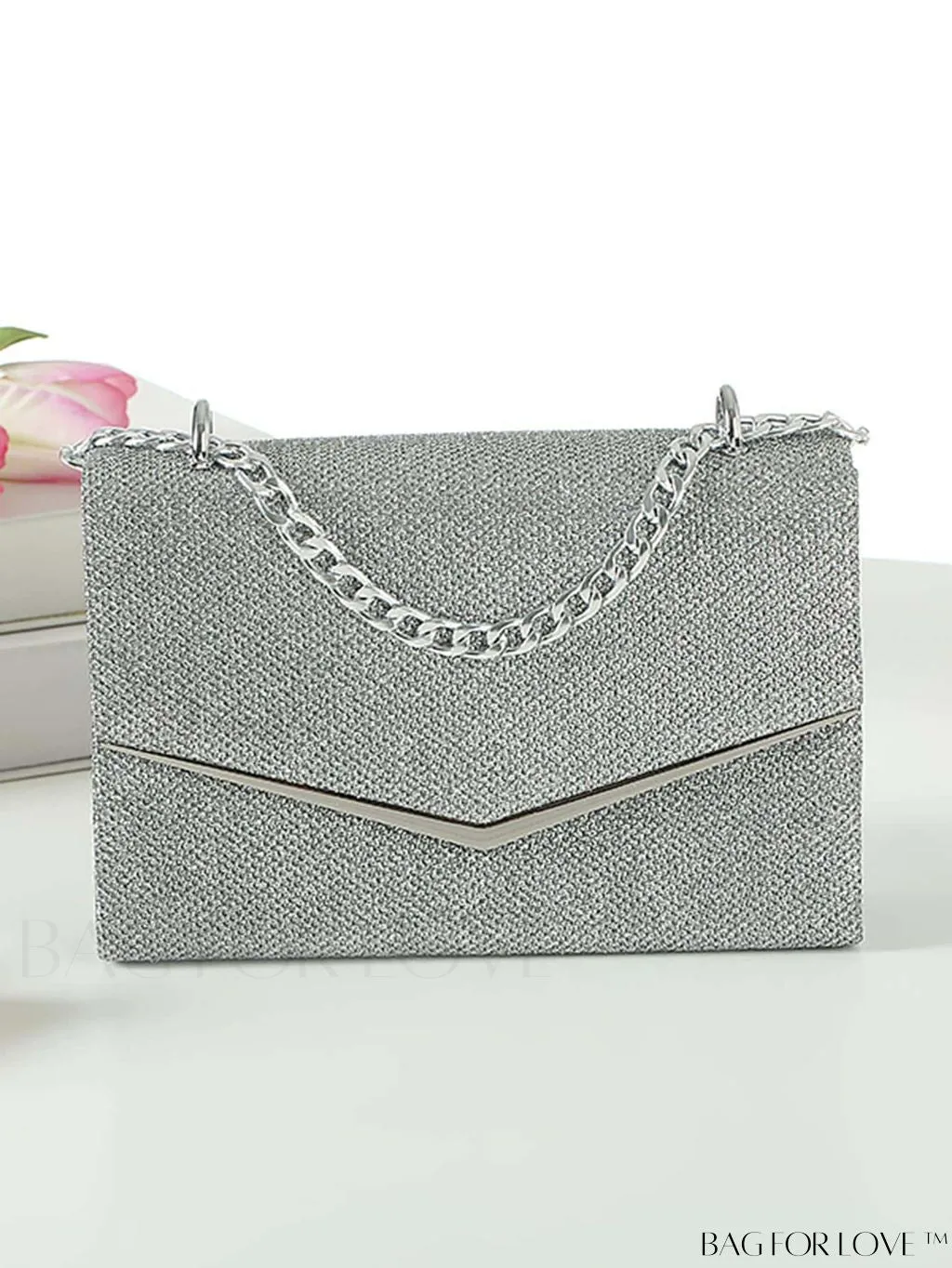 BagForLove - Glamorous Square Bag with Glitter Flap and Chain Strap