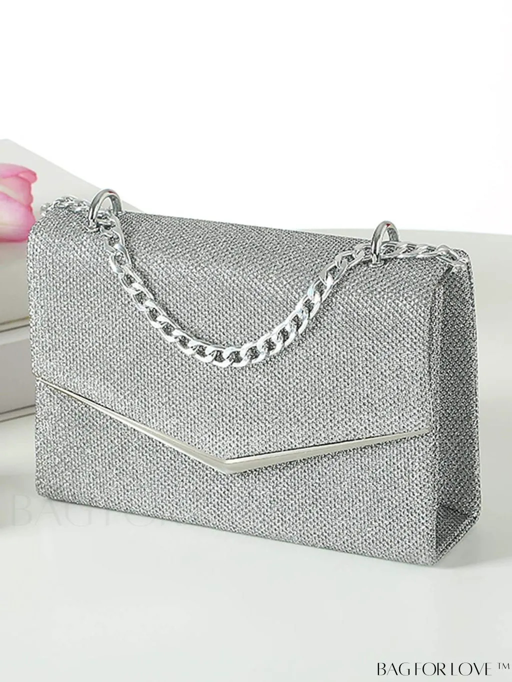 BagForLove - Glamorous Square Bag with Glitter Flap and Chain Strap