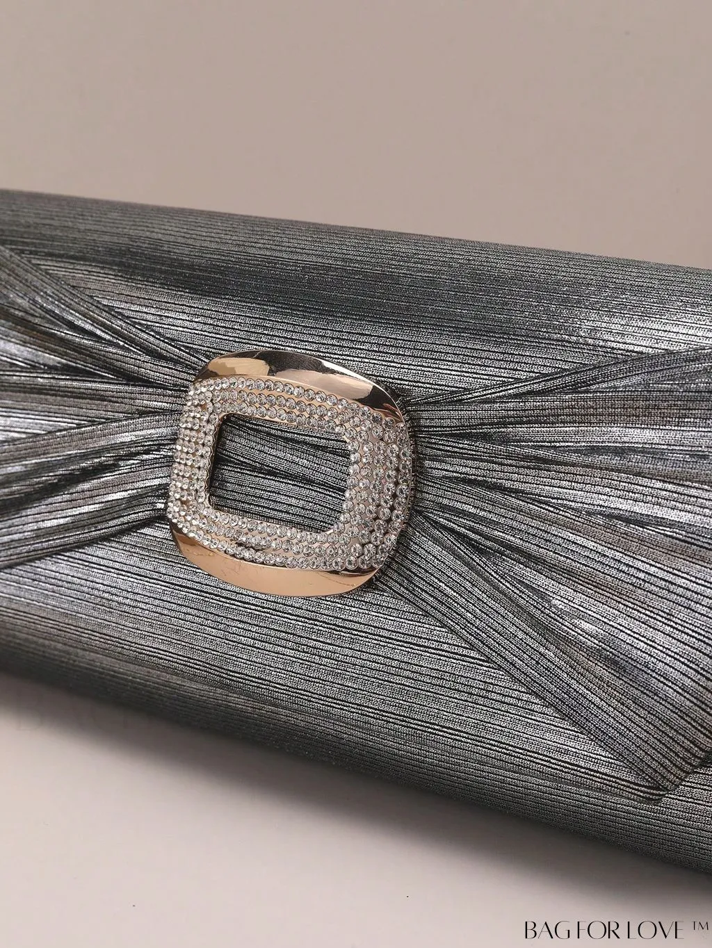 BagForLove - Metallic Flap Envelope Bag with Rhinestone Bow Accent and Chain - Glamorous Design