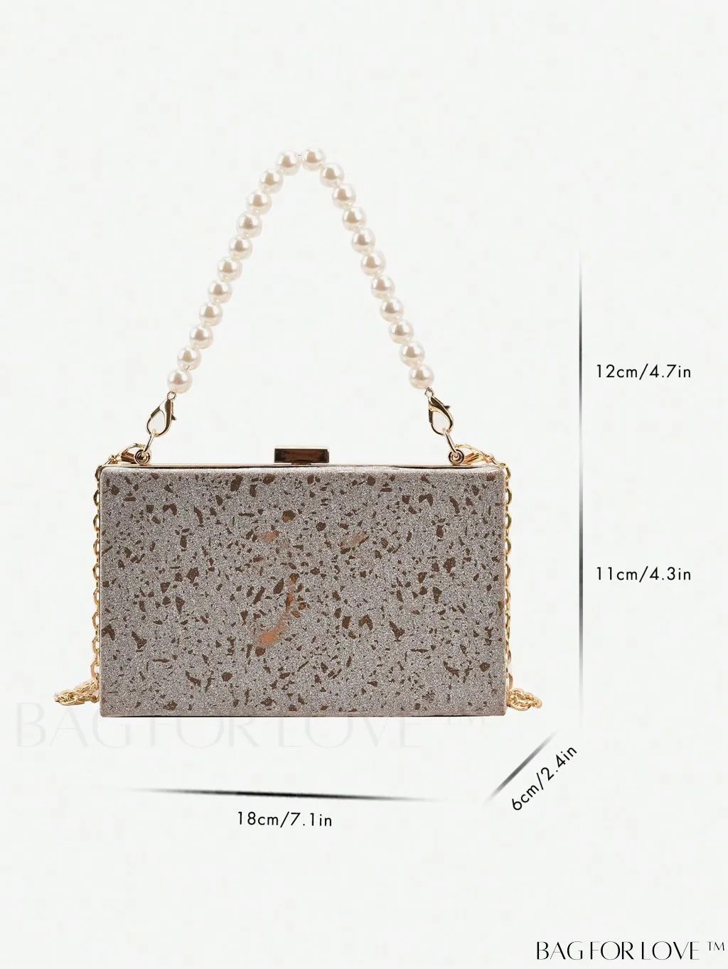 BagForLove - Mini Box Bag with Faux Pearls and Glitter Decor, Elegant Purse for Weddings, Proms, and Parties