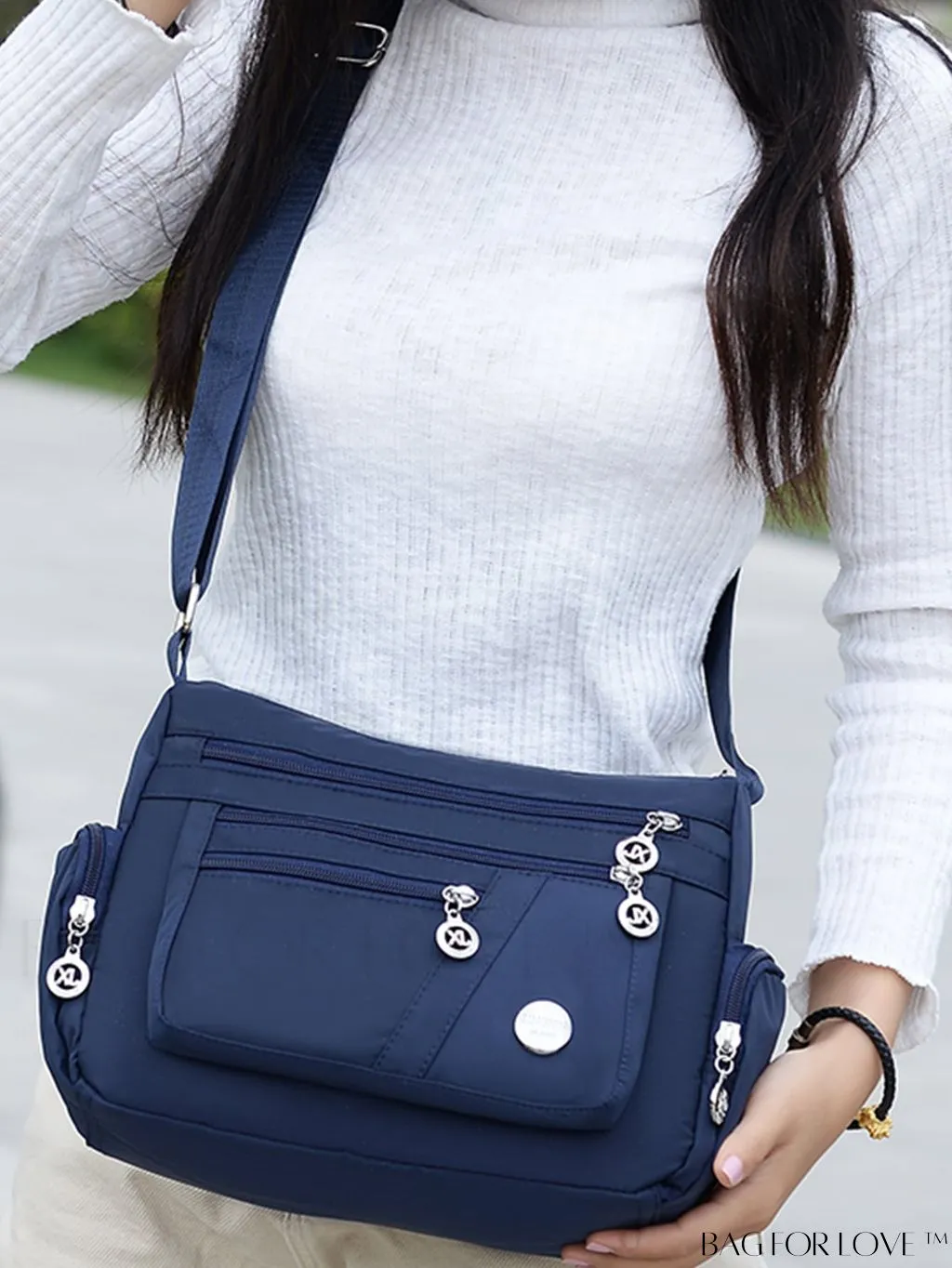 BagForLove - Minimalist Nylon Crossbody Bag: Womens Solid Color Shoulder Purse with Multi Pockets & Zipper