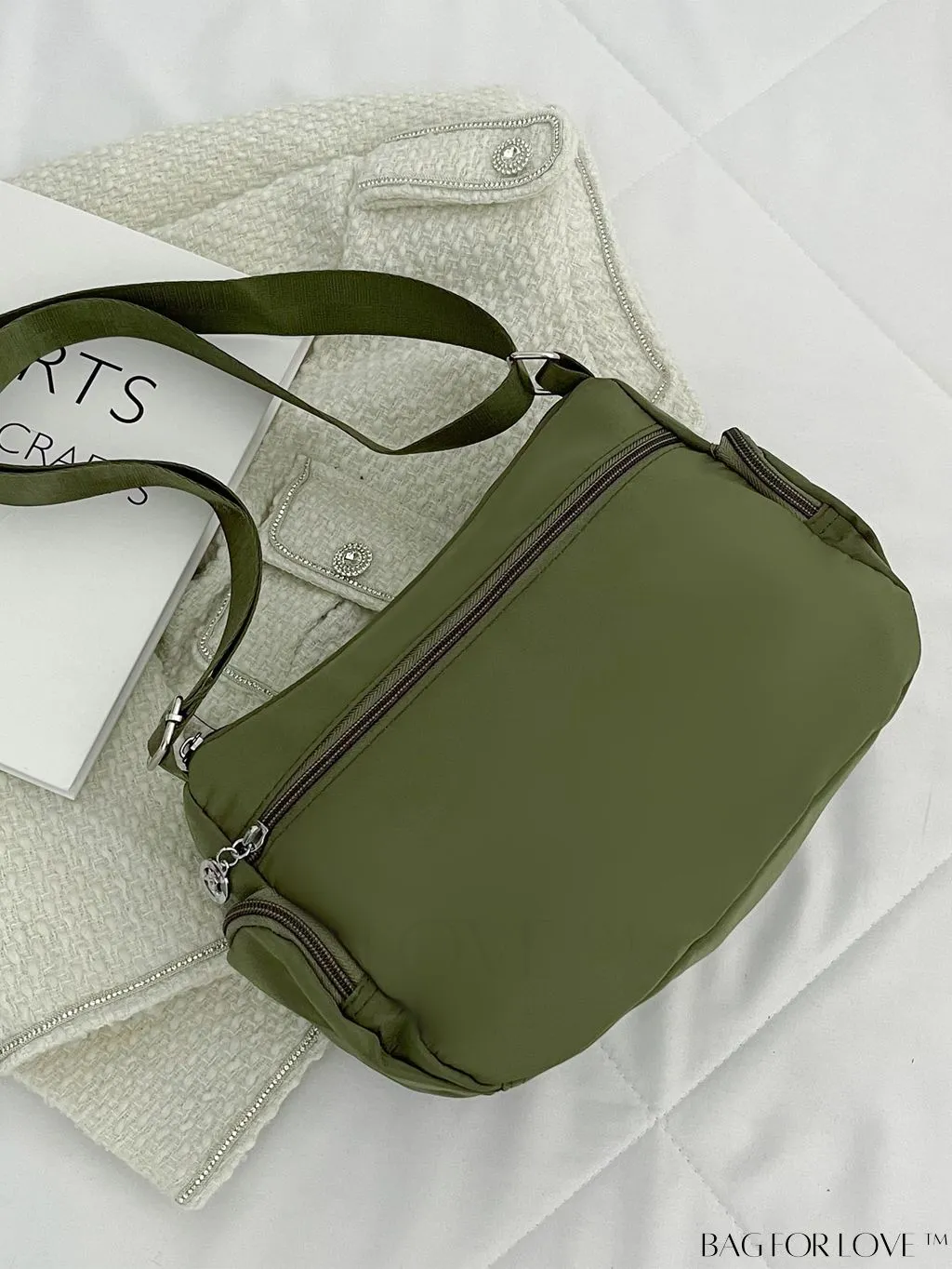 BagForLove - Minimalist Nylon Crossbody Bag: Womens Solid Color Shoulder Purse with Multi Pockets & Zipper