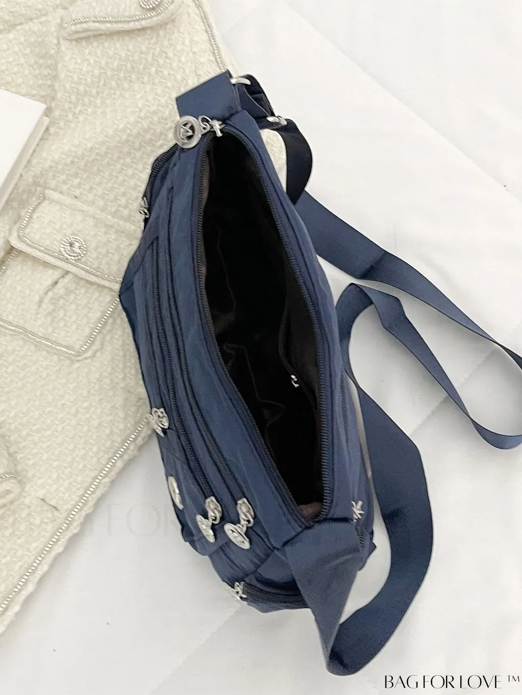 BagForLove - Minimalist Nylon Crossbody Bag: Womens Solid Color Shoulder Purse with Multi Pockets & Zipper