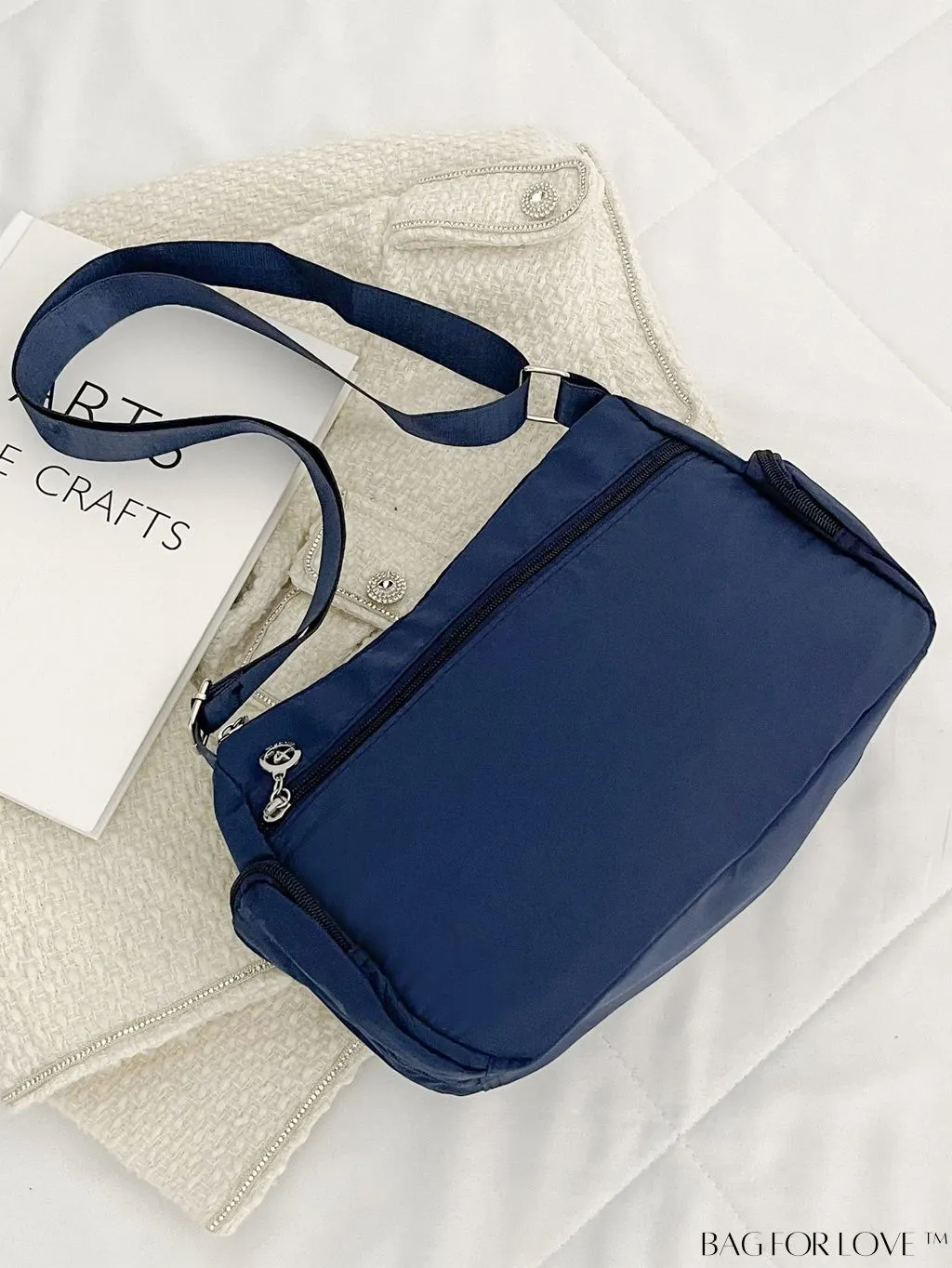 BagForLove - Minimalist Nylon Crossbody Bag: Womens Solid Color Shoulder Purse with Multi Pockets & Zipper