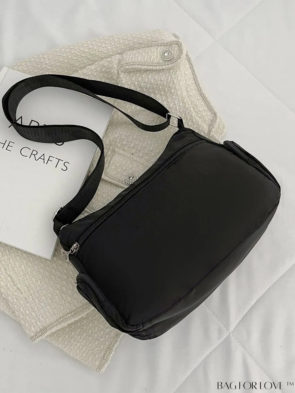 BagForLove - Minimalist Nylon Crossbody Bag: Womens Solid Color Shoulder Purse with Multi Pockets & Zipper