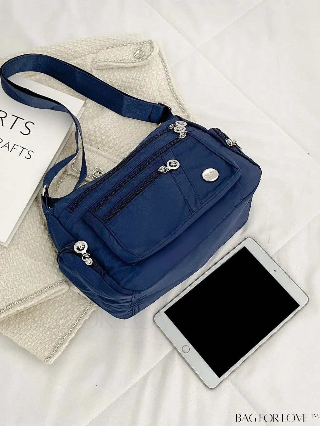 BagForLove - Minimalist Nylon Crossbody Bag: Womens Solid Color Shoulder Purse with Multi Pockets & Zipper