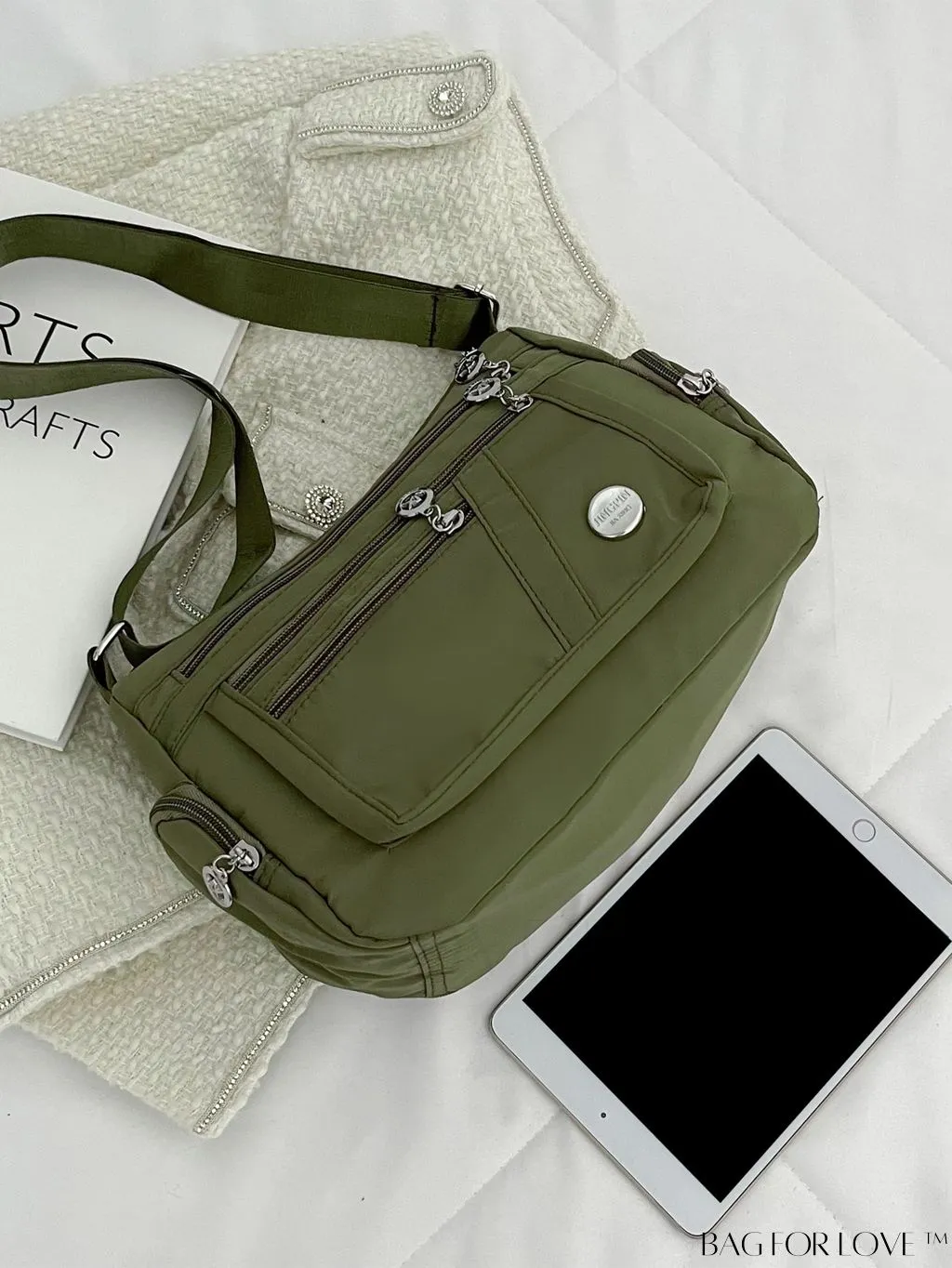 BagForLove - Minimalist Nylon Crossbody Bag: Womens Solid Color Shoulder Purse with Multi Pockets & Zipper