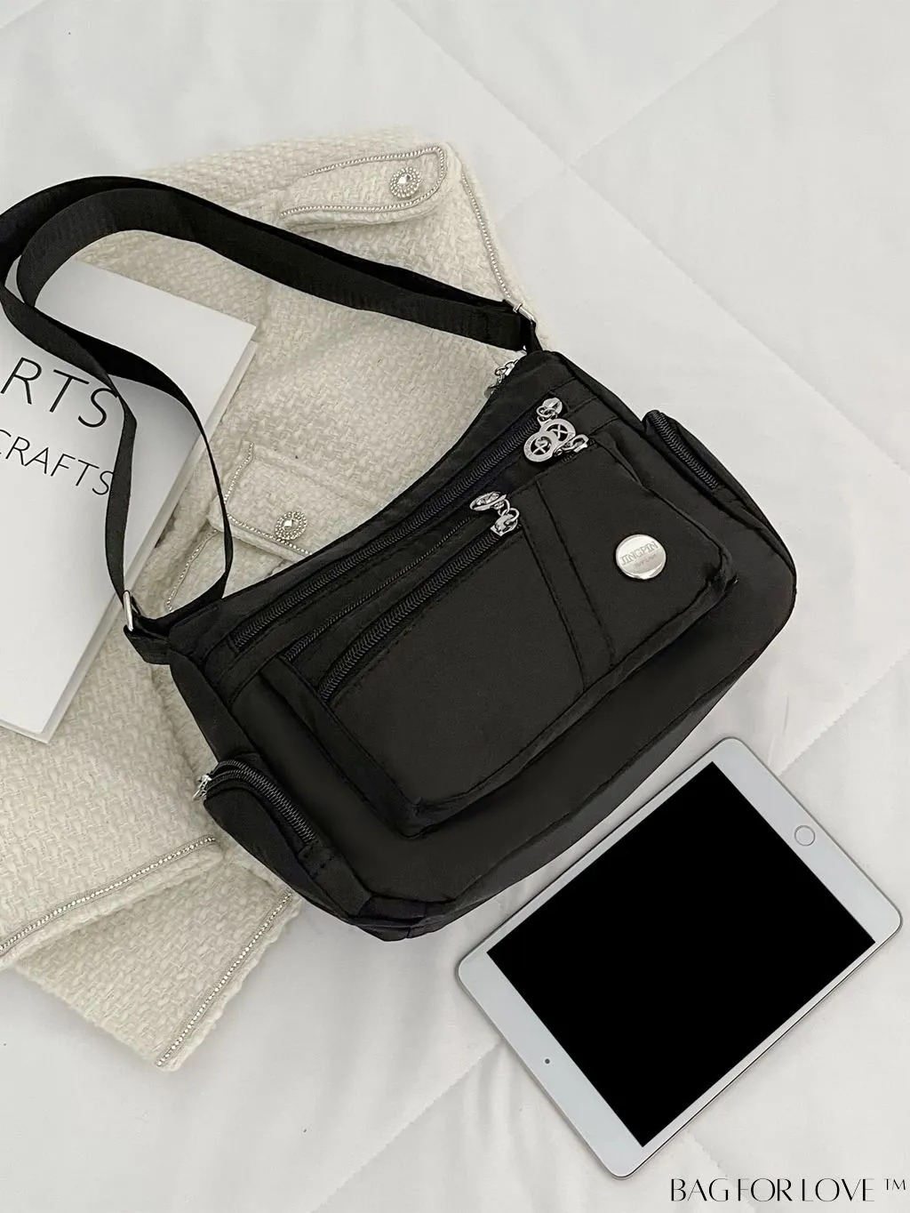 BagForLove - Minimalist Nylon Crossbody Bag: Womens Solid Color Shoulder Purse with Multi Pockets & Zipper