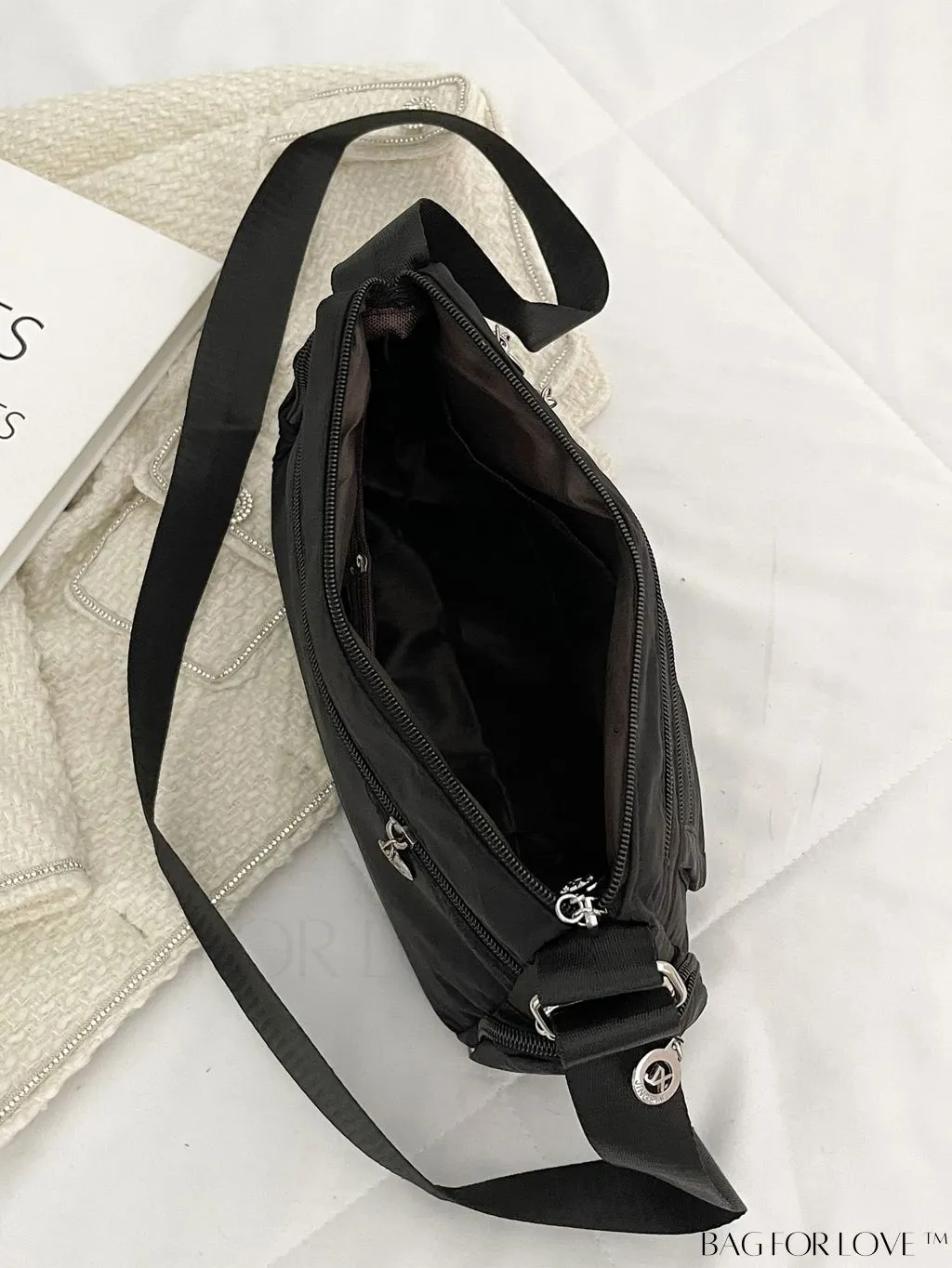 BagForLove - Minimalist Nylon Crossbody Bag: Womens Solid Color Shoulder Purse with Multi Pockets & Zipper