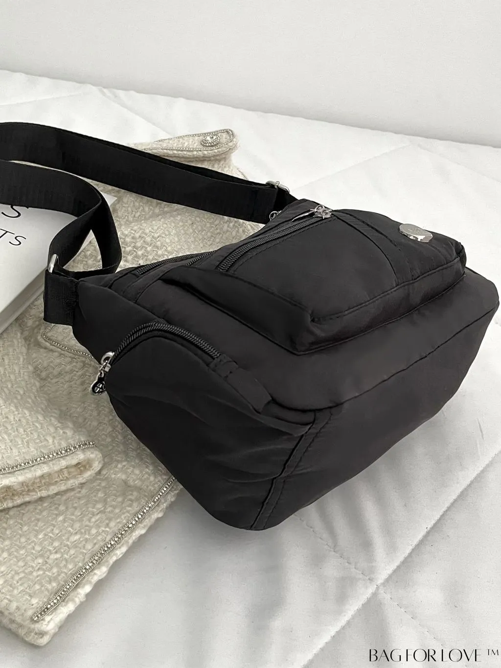 BagForLove - Minimalist Nylon Crossbody Bag: Womens Solid Color Shoulder Purse with Multi Pockets & Zipper