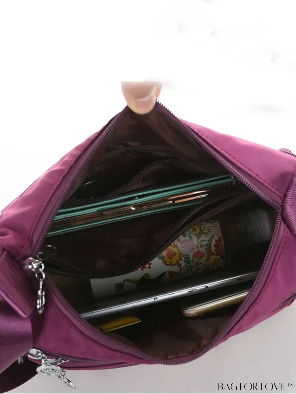 BagForLove - Minimalist Nylon Crossbody Bag: Womens Solid Color Shoulder Purse with Multi Pockets & Zipper