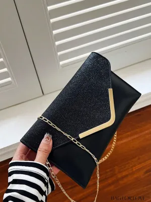 BagForLove - Party-ready Metal Envelope Bag with Glitter Chain Strap