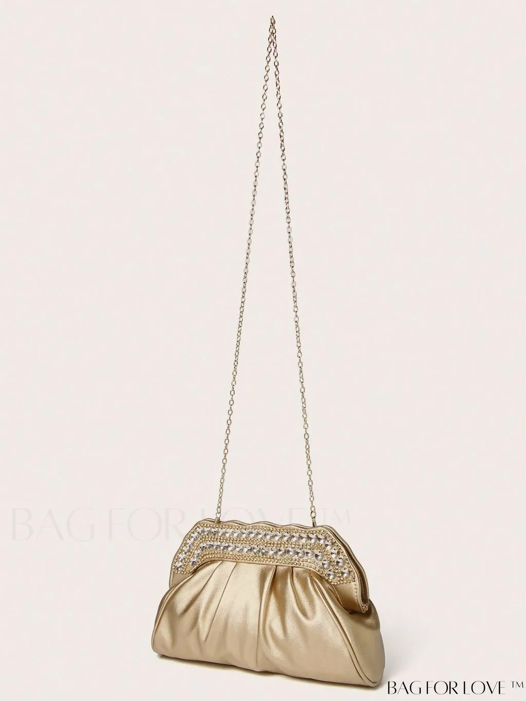 BagForLove - Party-Ready Rhinestone Ruched Bag with Glamorous PU Chain Decoration