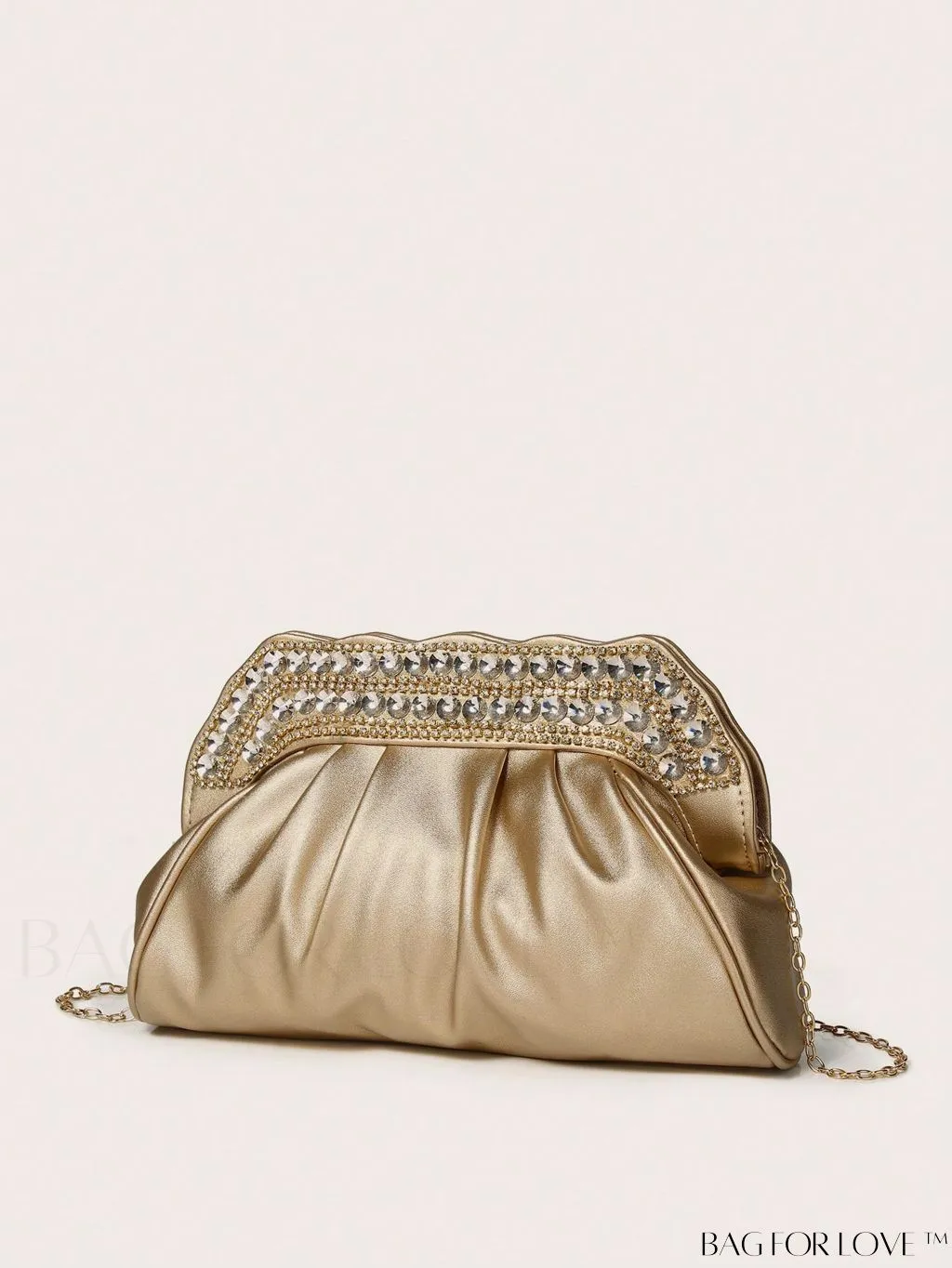 BagForLove - Party-Ready Rhinestone Ruched Bag with Glamorous PU Chain Decoration