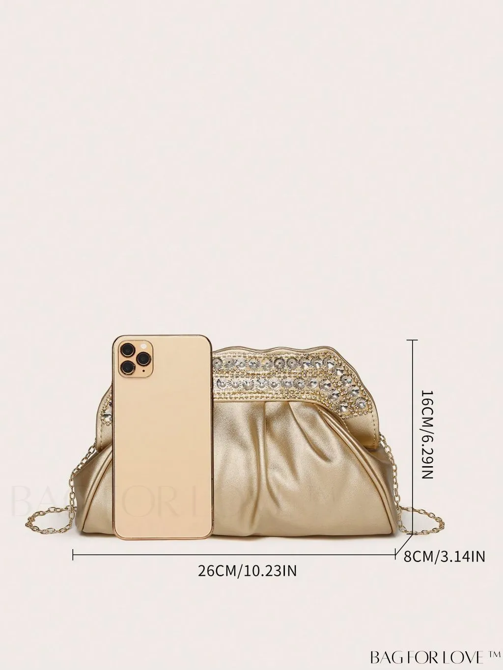 BagForLove - Party-Ready Rhinestone Ruched Bag with Glamorous PU Chain Decoration