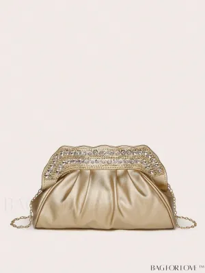 BagForLove - Party-Ready Rhinestone Ruched Bag with Glamorous PU Chain Decoration