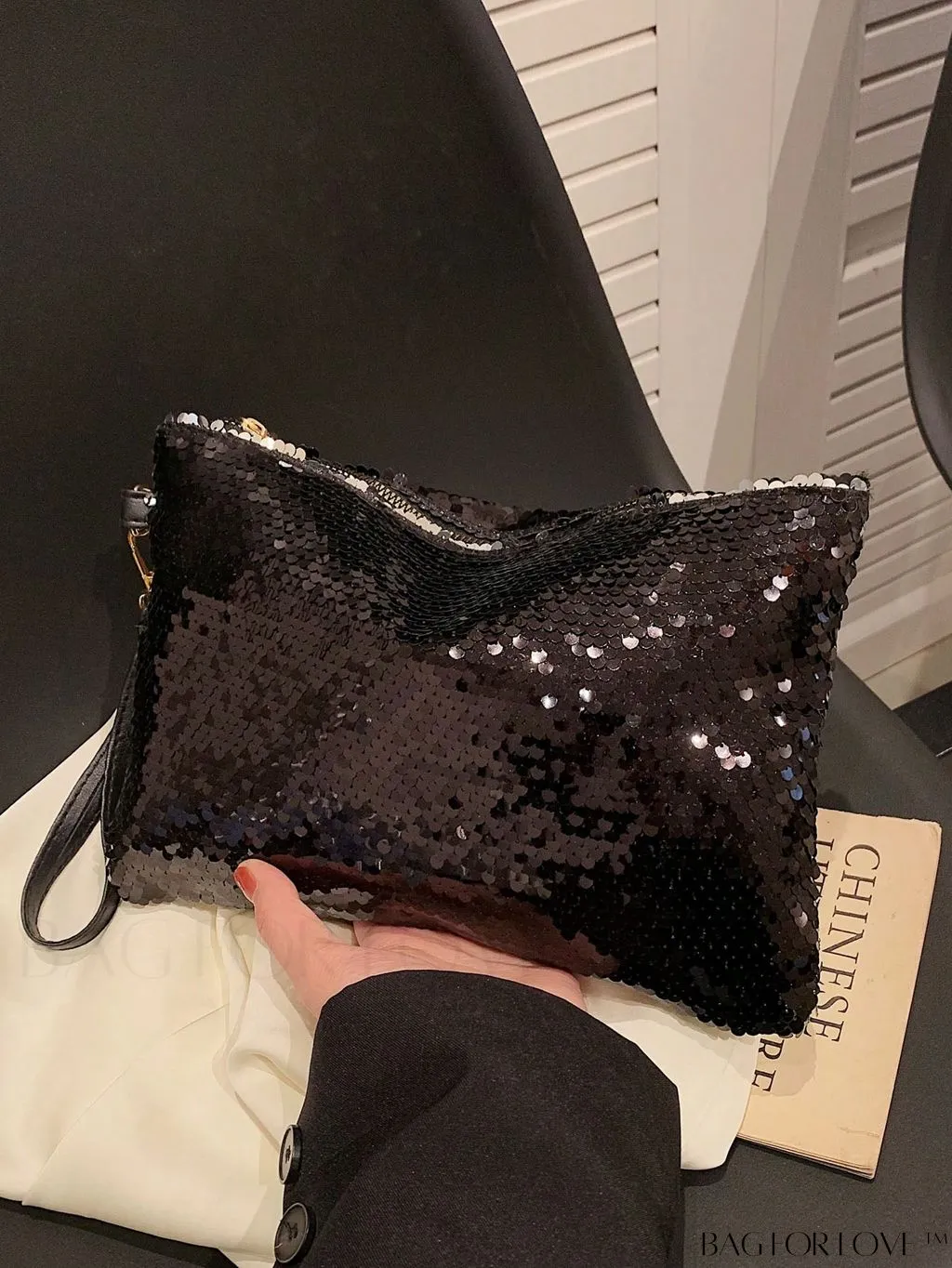 BagForLove - Party-ready Sequin-Adorned Black Square Bag