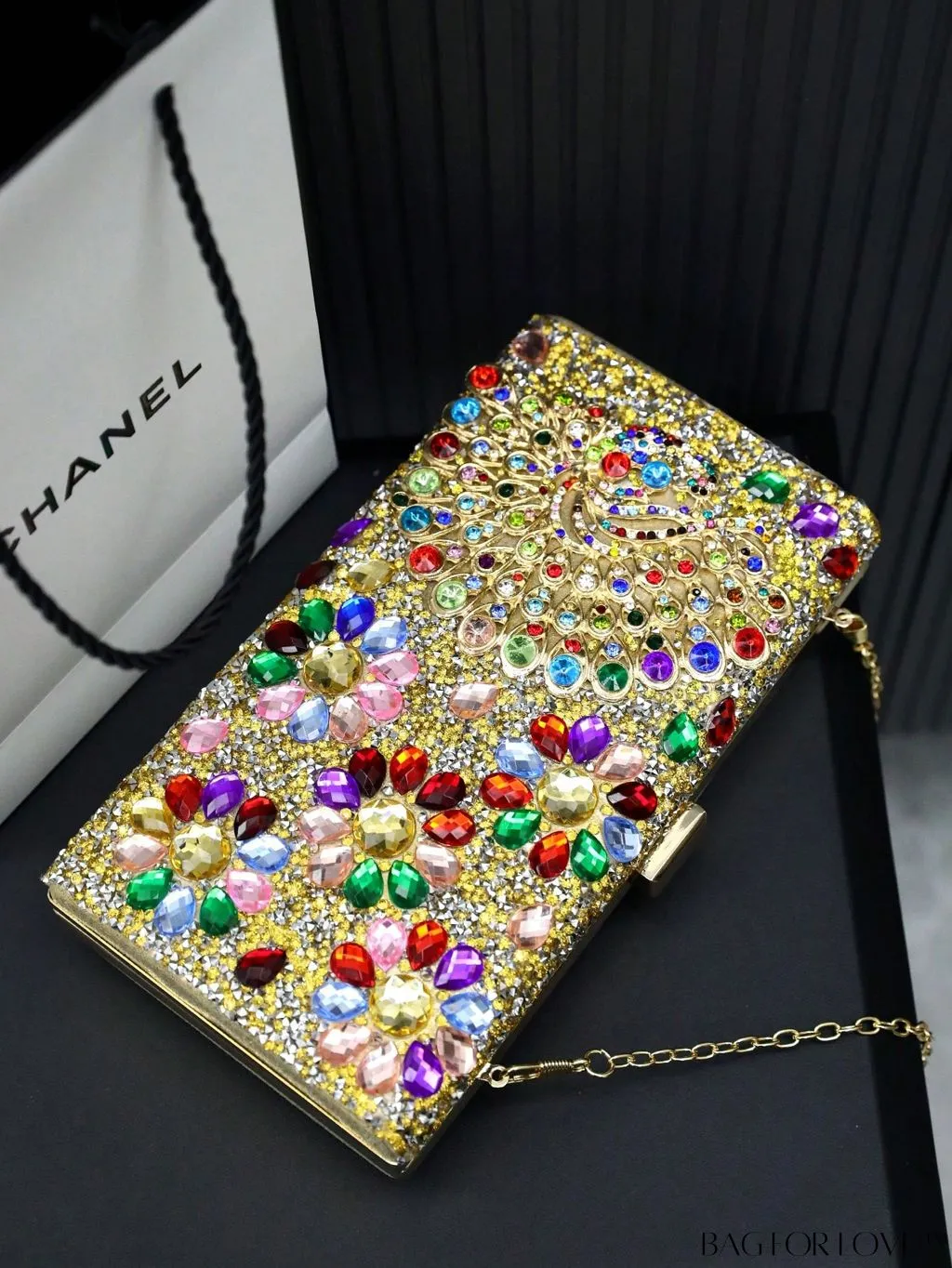 BagForLove - Rhinestone-Adorned Box Bag: Elegant Chain Handle for Weddings, Proms & Parties