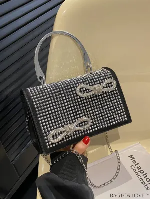 BagForLove - Rhinestone & Bow Mini Flap Bag - Square Design