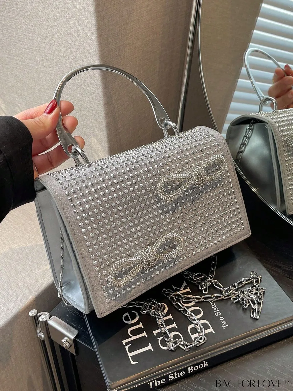 BagForLove - Rhinestone & Bow Mini Flap Bag - Square Design