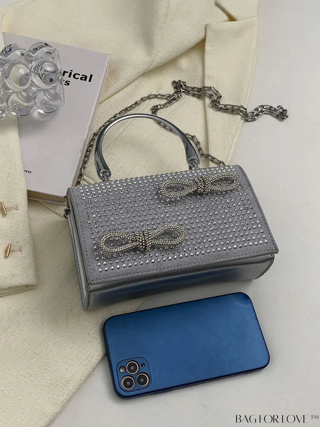 BagForLove - Rhinestone & Bow Mini Flap Bag - Square Design