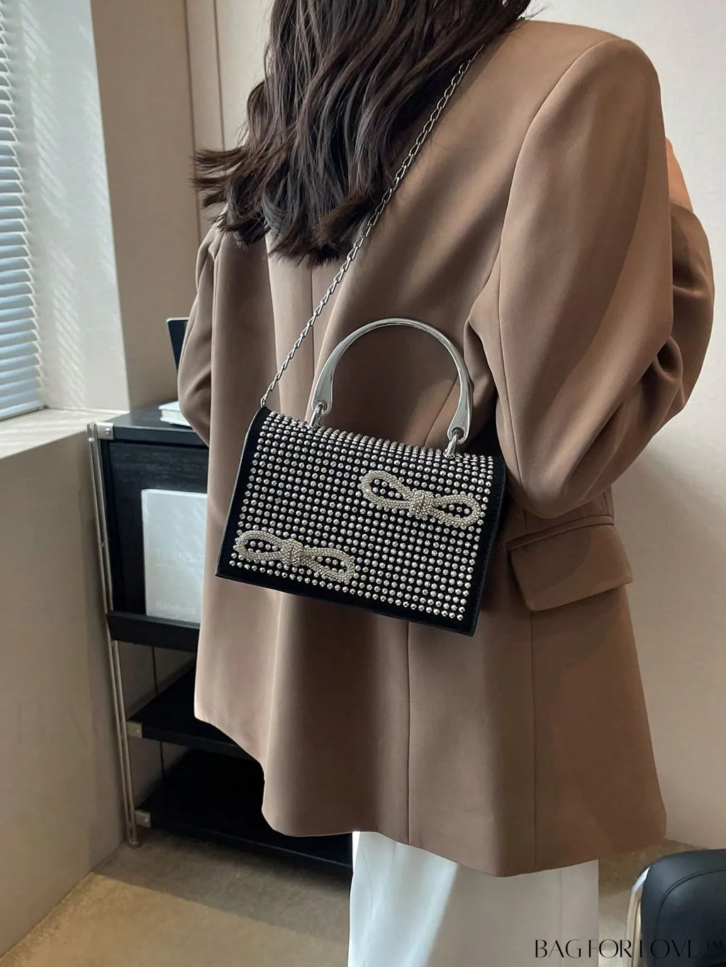 BagForLove - Rhinestone & Bow Mini Flap Bag - Square Design