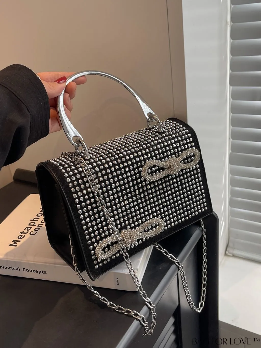 BagForLove - Rhinestone & Bow Mini Flap Bag - Square Design