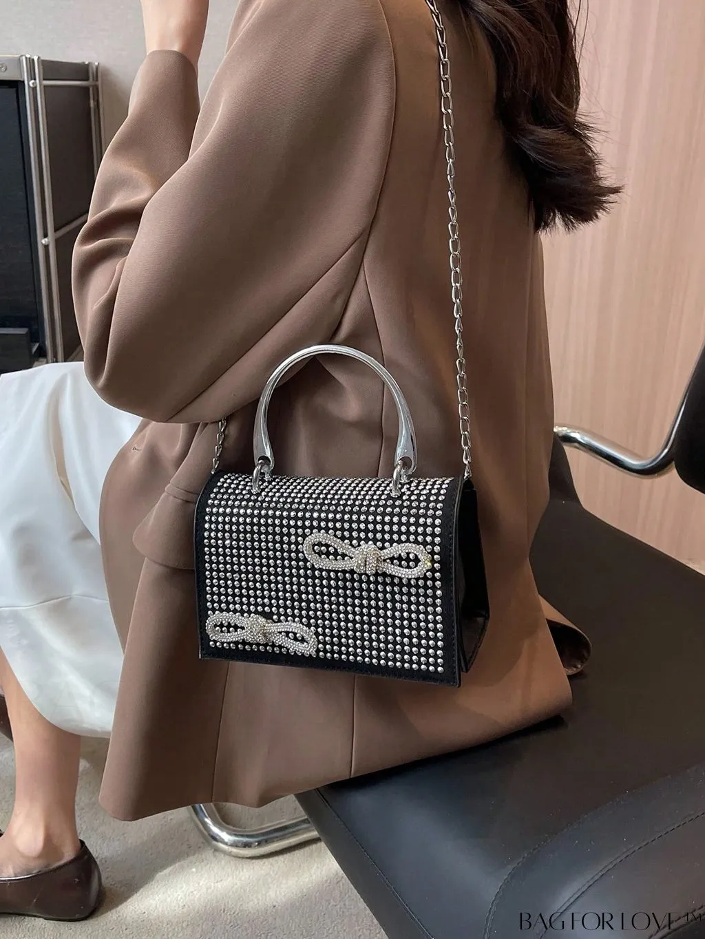 BagForLove - Rhinestone & Bow Mini Flap Bag - Square Design